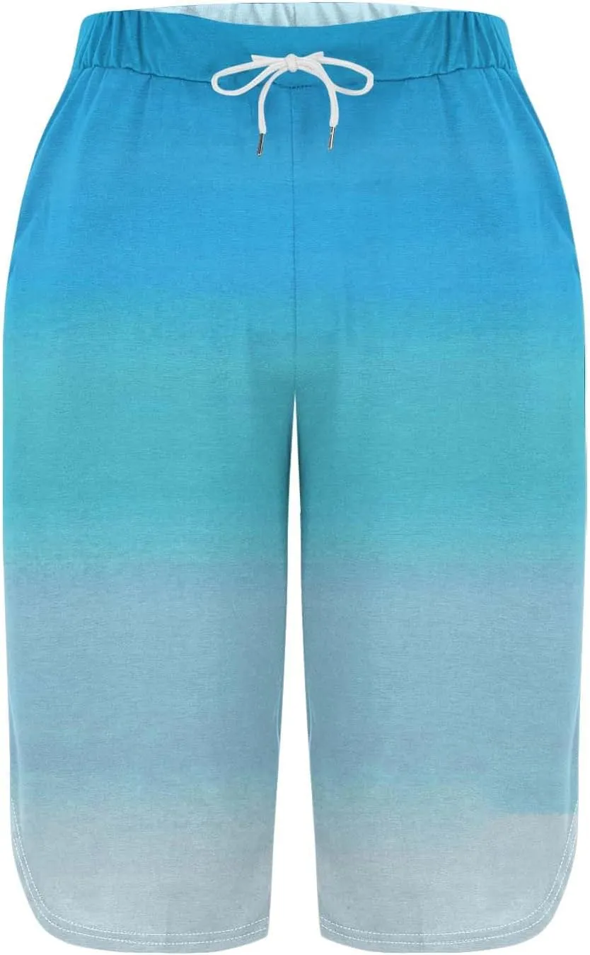 Capri Pants for Women Casual 2025 Summer Drawstring Elastic Pants High Waist Side Split Pant Cropped Trousers