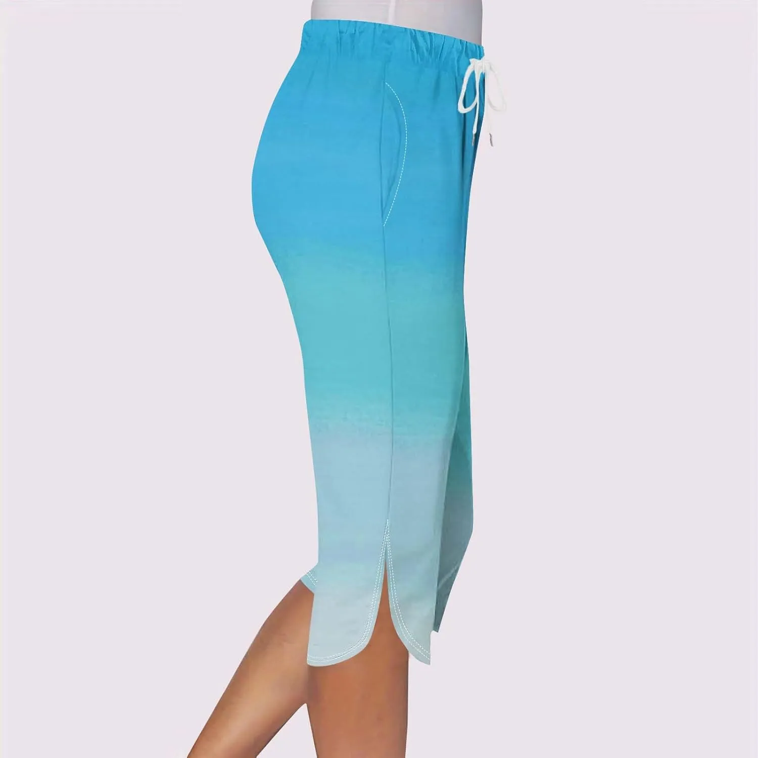Capri Pants for Women Casual 2025 Summer Drawstring Elastic Pants High Waist Side Split Pant Cropped Trousers