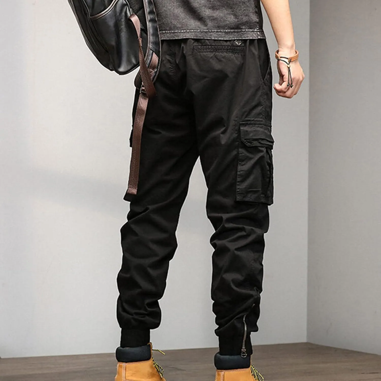 Cargo Pants for Men Big and Tall, Streetwear Khaki Baggy Pants with Zipper Pockets Men Outdoor Cargo Pant Relaxed Fit