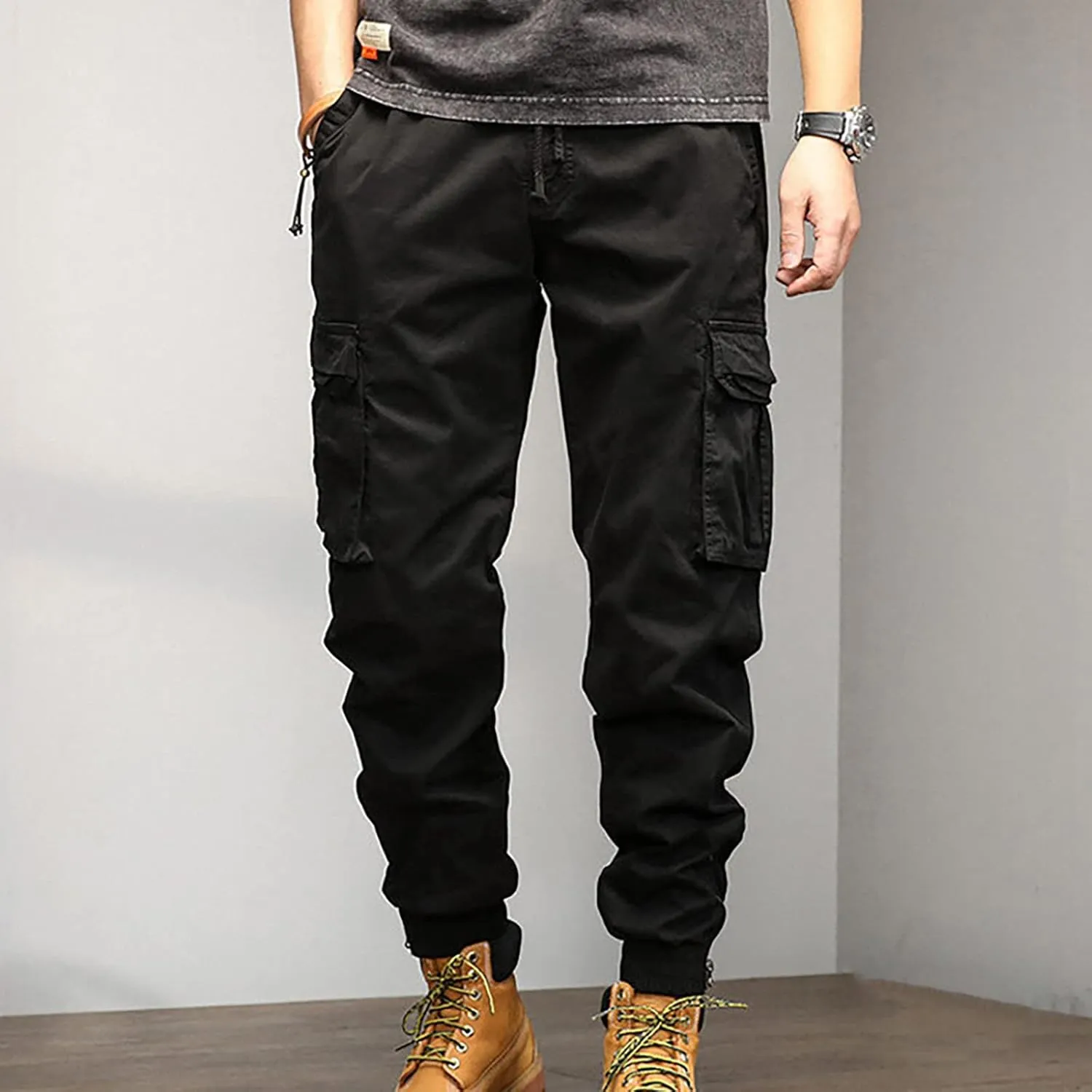 Cargo Pants for Men Big and Tall, Streetwear Khaki Baggy Pants with Zipper Pockets Men Outdoor Cargo Pant Relaxed Fit