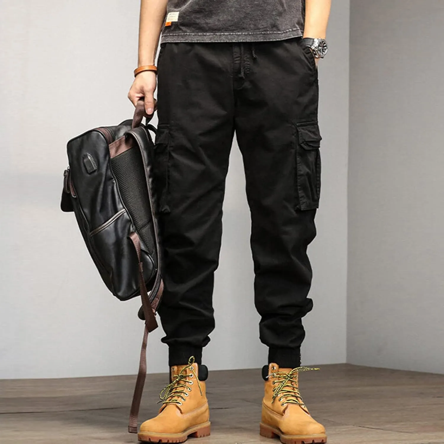 Cargo Pants for Men Big and Tall, Streetwear Khaki Baggy Pants with Zipper Pockets Men Outdoor Cargo Pant Relaxed Fit