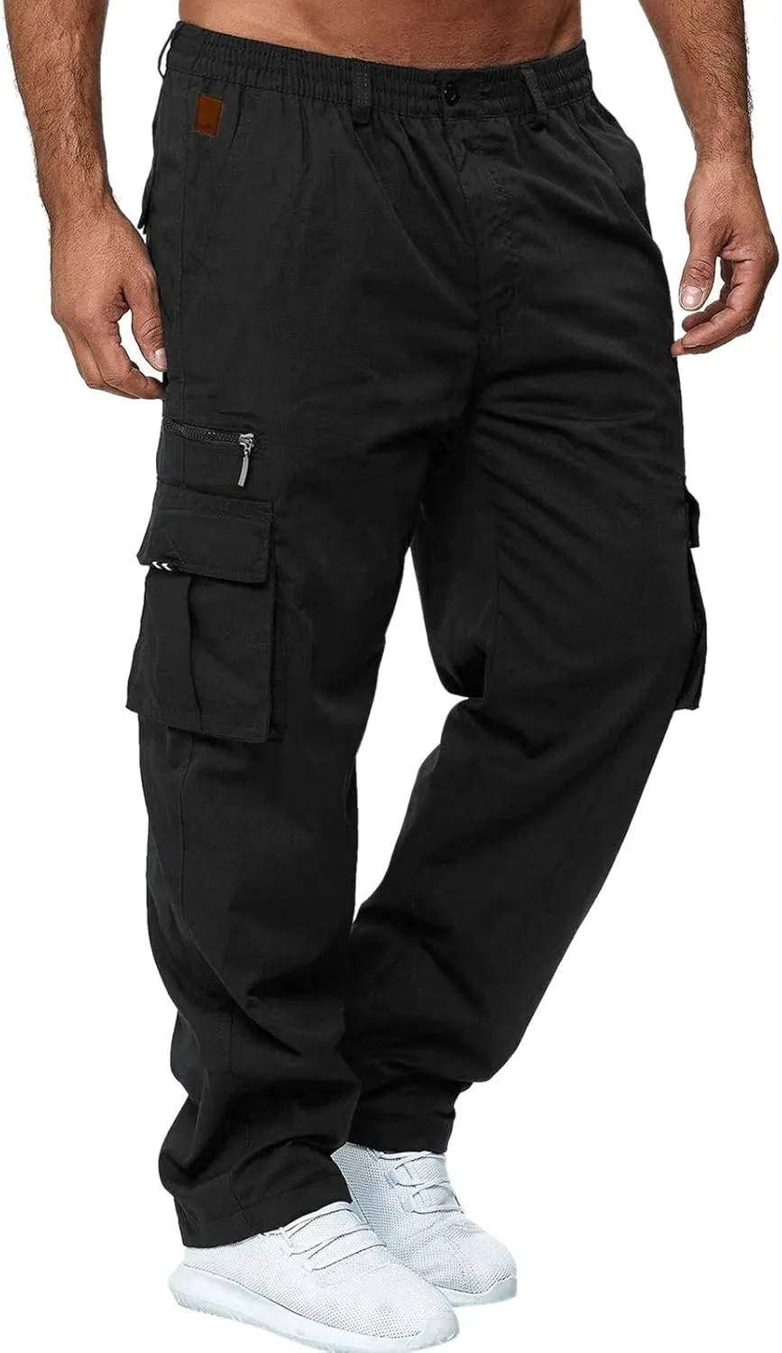 Cargo Sweatpants for Men Big and Tall Jogger Drawstring Trousers Pockets Sweatpants Workout Sports Pant Casual Cotton