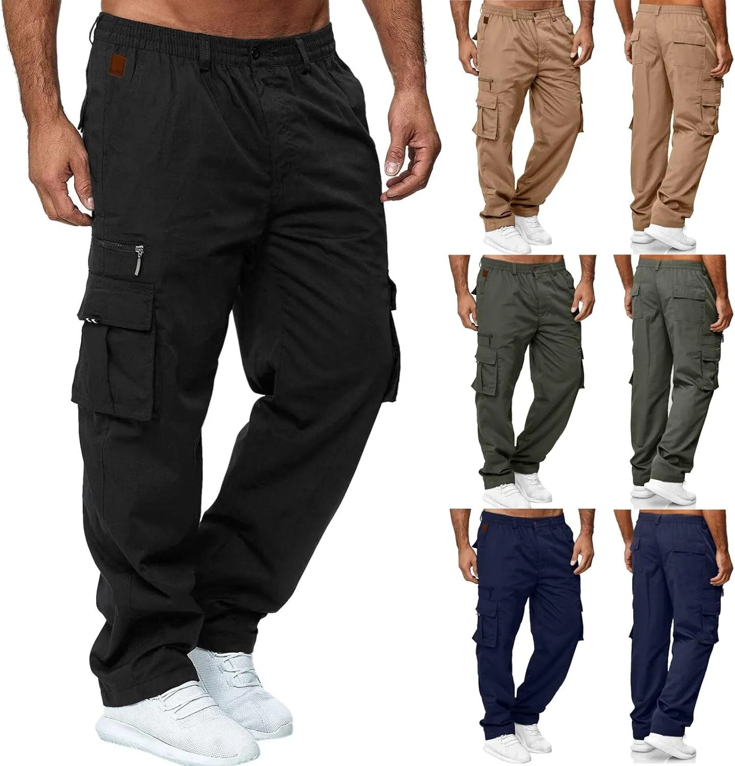 Cargo Sweatpants for Men Big and Tall Jogger Drawstring Trousers Pockets Sweatpants Workout Sports Pant Casual Cotton