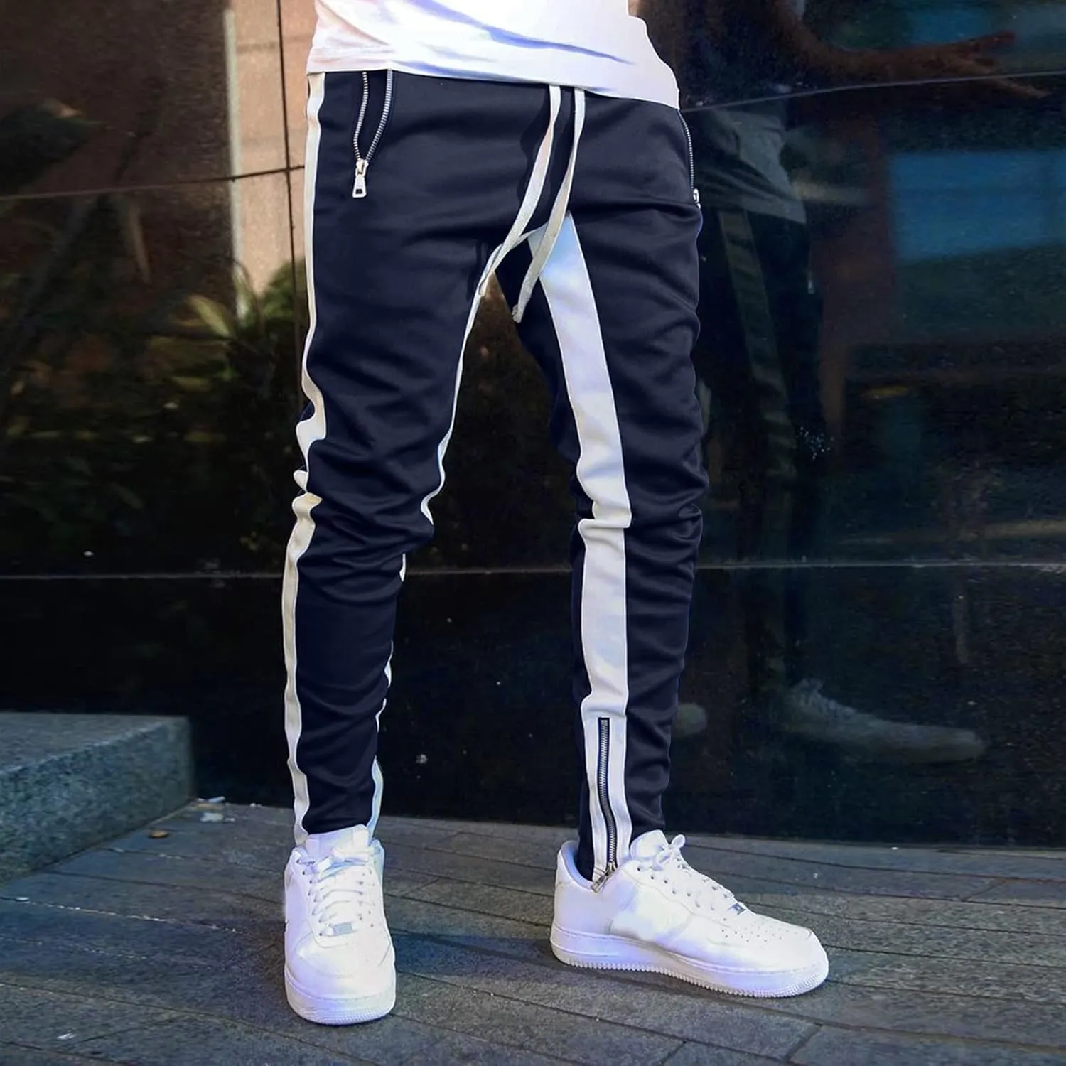 Cargo Sweatpants for Men Pants Sport Daily Workout Pants Mens Baggy Sweatpants with Pockets Fleece Sweat Pants Black