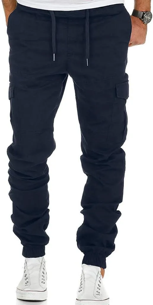 Cargo Trousers for Men Casual Jogger Sweatpants for Men Multi-Pocket Cargo Pants Drawstring Sports Trousers Stretch