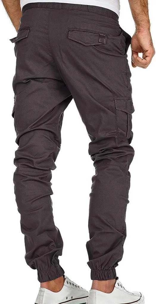 Cargo Trousers for Men Casual Jogger Sweatpants for Men Multi-Pocket Cargo Pants Drawstring Sports Trousers Stretch