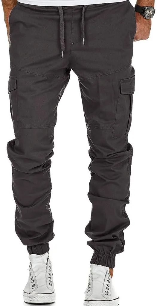 Cargo Trousers for Men Casual Jogger Sweatpants for Men Multi-Pocket Cargo Pants Drawstring Sports Trousers Stretch