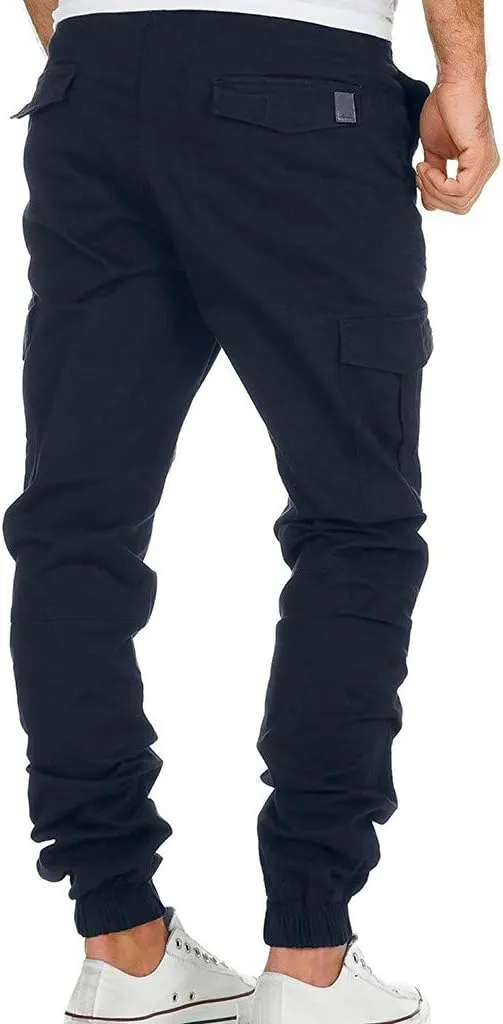 Cargo Trousers for Men Casual Jogger Sweatpants for Men Multi-Pocket Cargo Pants Drawstring Sports Trousers Stretch