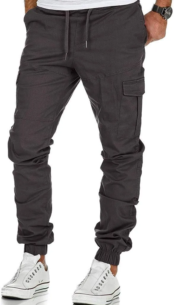 Cargo Trousers for Men Casual Jogger Sweatpants for Men Multi-Pocket Cargo Pants Drawstring Sports Trousers Stretch