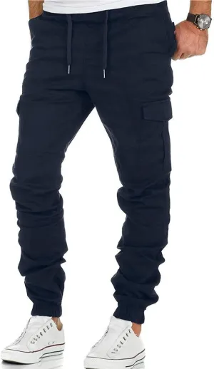 Cargo Trousers for Men Casual Jogger Sweatpants for Men Multi-Pocket Cargo Pants Drawstring Sports Trousers Stretch
