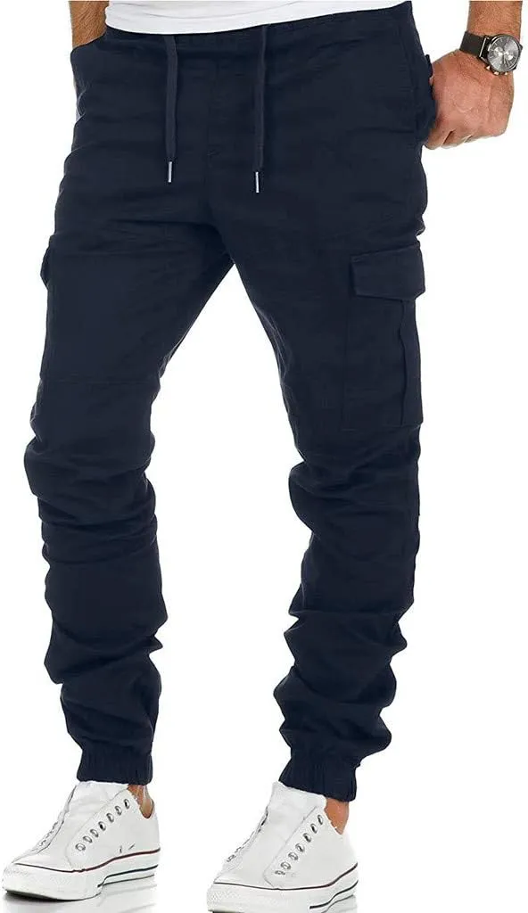 Cargo Trousers for Men Casual Jogger Sweatpants for Men Multi-Pocket Cargo Pants Drawstring Sports Trousers Stretch