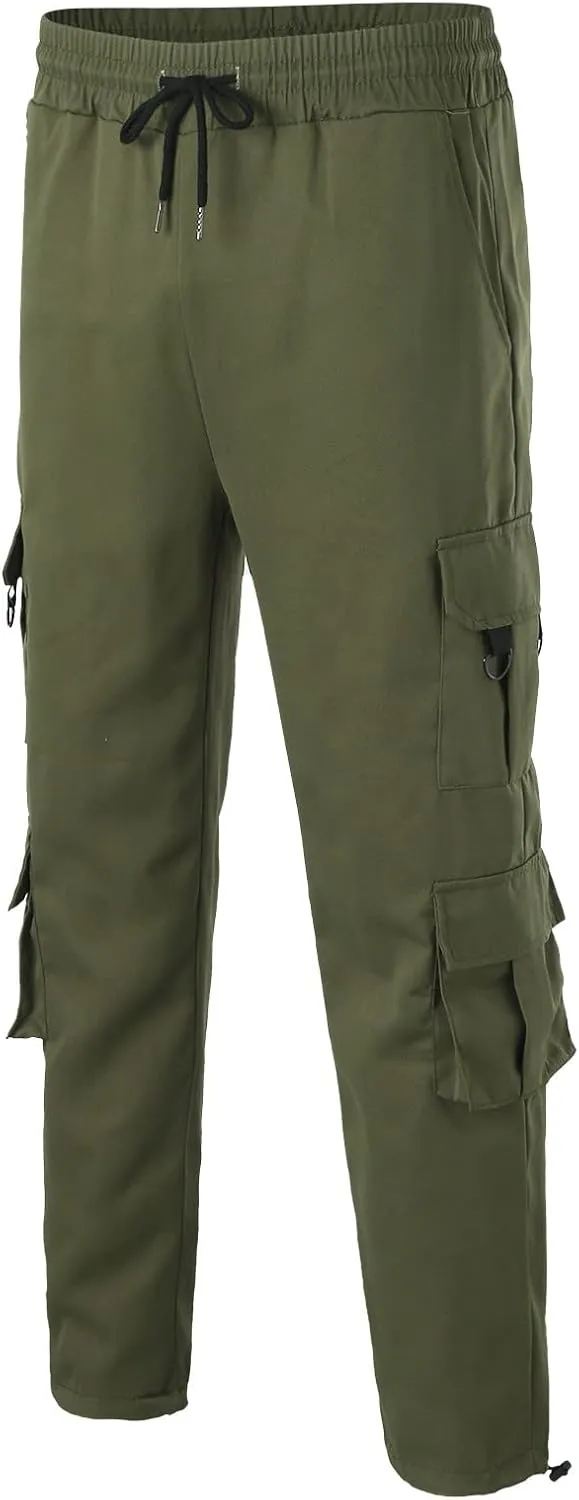 Cargo Trousers for Men Heavyweight Fleece Cargo Sweatpants Elastic Waist Joggers Baggy Drawstring Sweat Pants with