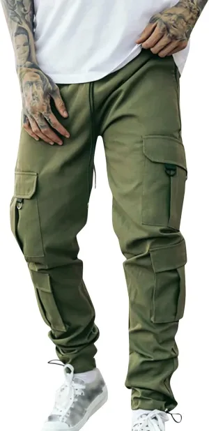Cargo Trousers for Men Heavyweight Fleece Cargo Sweatpants Elastic Waist Joggers Baggy Drawstring Sweat Pants with