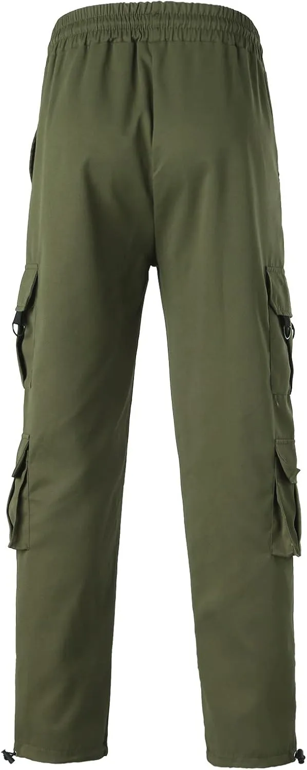 Cargo Trousers for Men Heavyweight Fleece Cargo Sweatpants Elastic Waist Joggers Baggy Drawstring Sweat Pants with