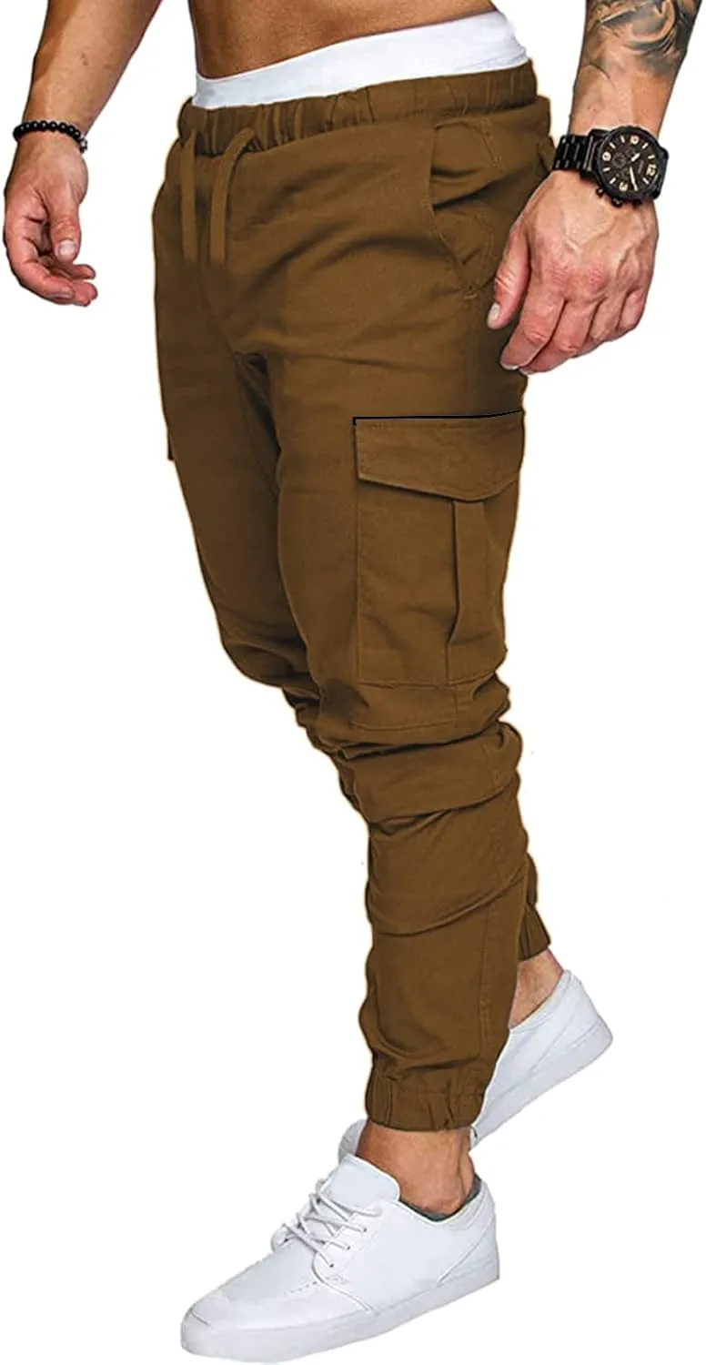 Cargo Trousers for Men Outdoor Jogging Workout Running Gym Regular Fit Mens Joggers Sweatpants Lightweight Drawstring
