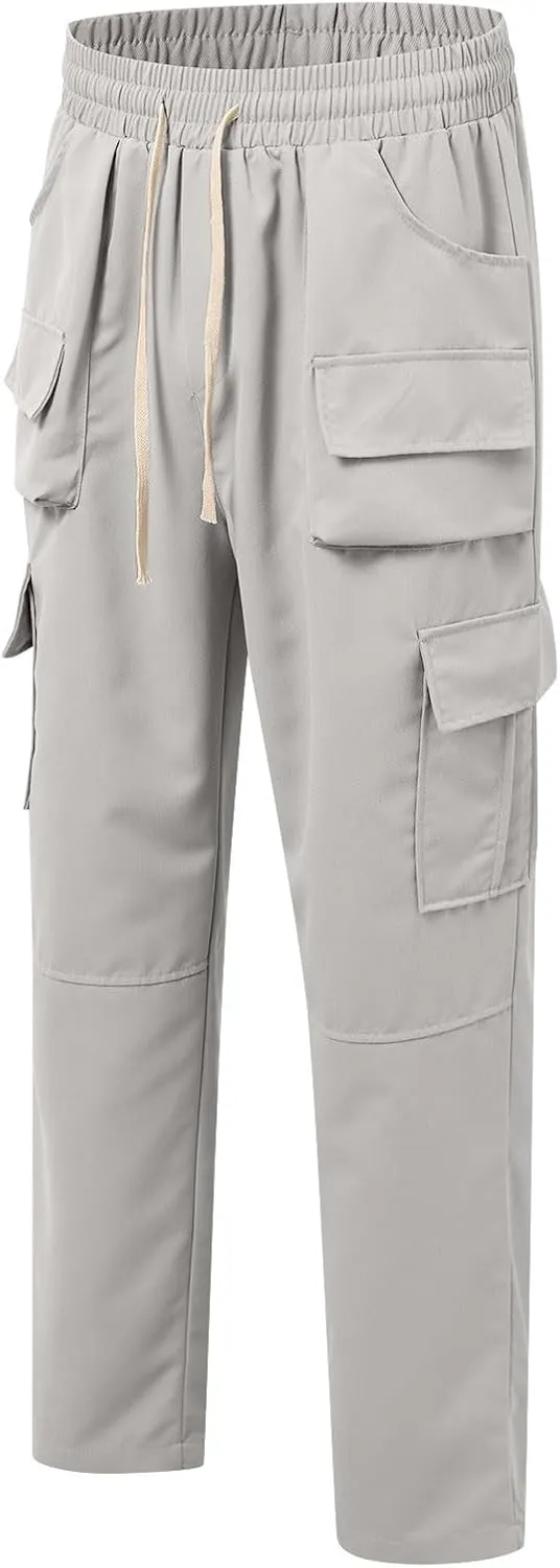 Cargo Work Pants for Men Slim Fit Multi Pockets Trendy Casual Trousers Lightweight Streetwear Outdoor Hiking Pants