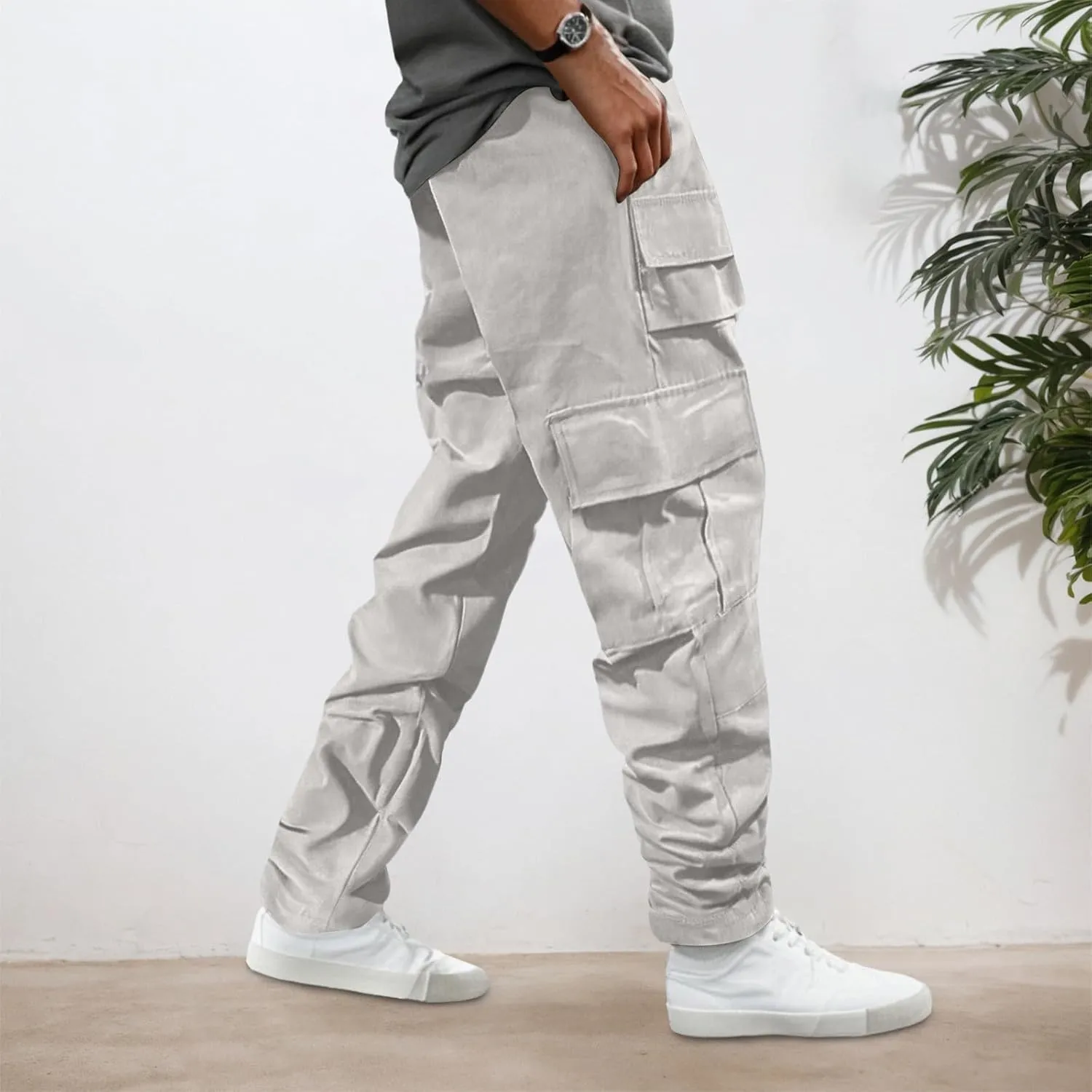 Cargo Work Pants for Men Slim Fit Multi Pockets Trendy Casual Trousers Lightweight Streetwear Outdoor Hiking Pants