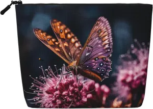 Cartoon Color Flower Butterfly Print Cosmetic Bags for Women Large Capacity Purse Travel Toiletry Zipper Storage Pouch