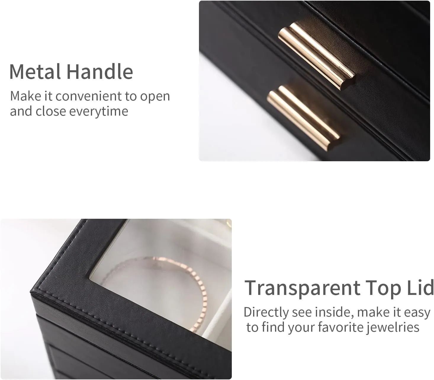 CASEGRACE Jewelry Box for Women, 3 Layer Double Drawer Jewelry Organizer Glass Lid, Large Jewelry Display Case for Necklace Bracelet Earrings Rings Storage for Dresser, Black