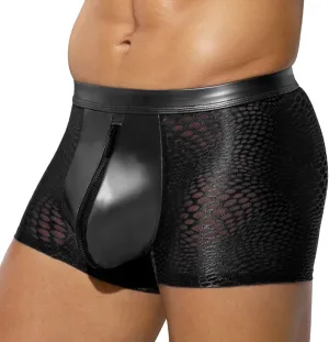 Casey Kevin Men's Sexy Boxer Briefs Breathable Mesh See Through Underwear Zipper Bulge Pouch Trunk