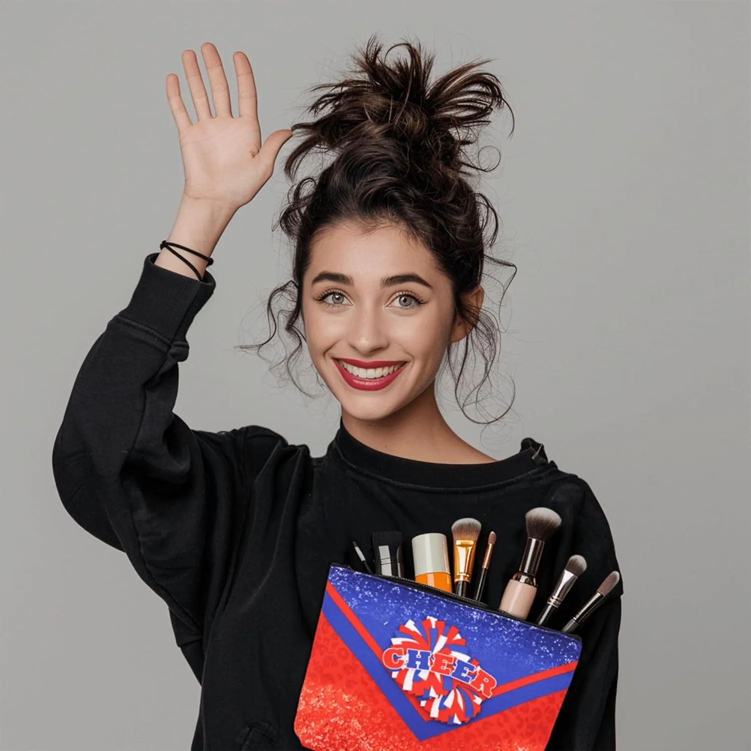 Cheerleader Cosmetic Bag Cheerleader Makeup Bag Gift for Women Cheer Team Gift Ideas for Birthday 1Pcs (Blue&Orange)