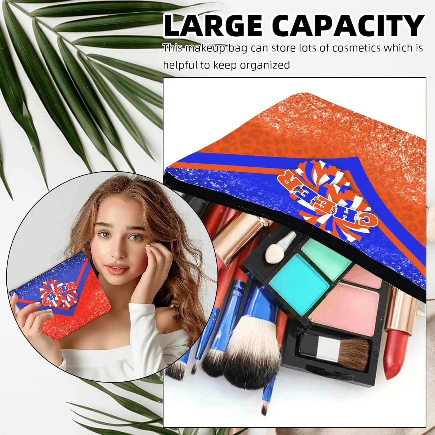 Cheerleader Cosmetic Bag Cheerleader Makeup Bag Gift for Women Cheer Team Gift Ideas for Birthday 1Pcs (Blue&Orange)