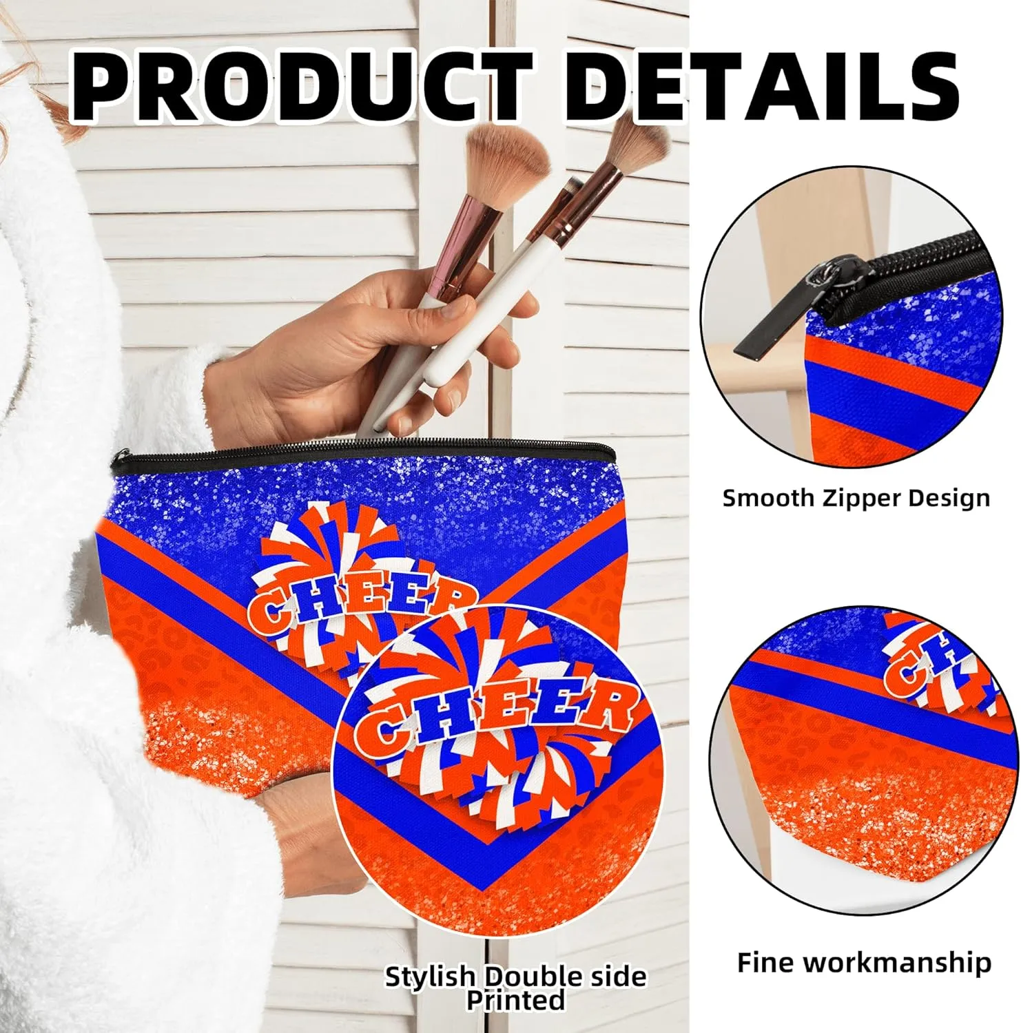 Cheerleader Cosmetic Bag Cheerleader Makeup Bag Gift for Women Cheer Team Gift Ideas for Birthday 1Pcs (Blue&Orange)