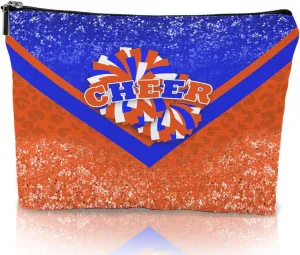 Cheerleader Cosmetic Bag Cheerleader Makeup Bag Gift for Women Cheer Team Gift Ideas for Birthday 1Pcs (Blue&Orange)