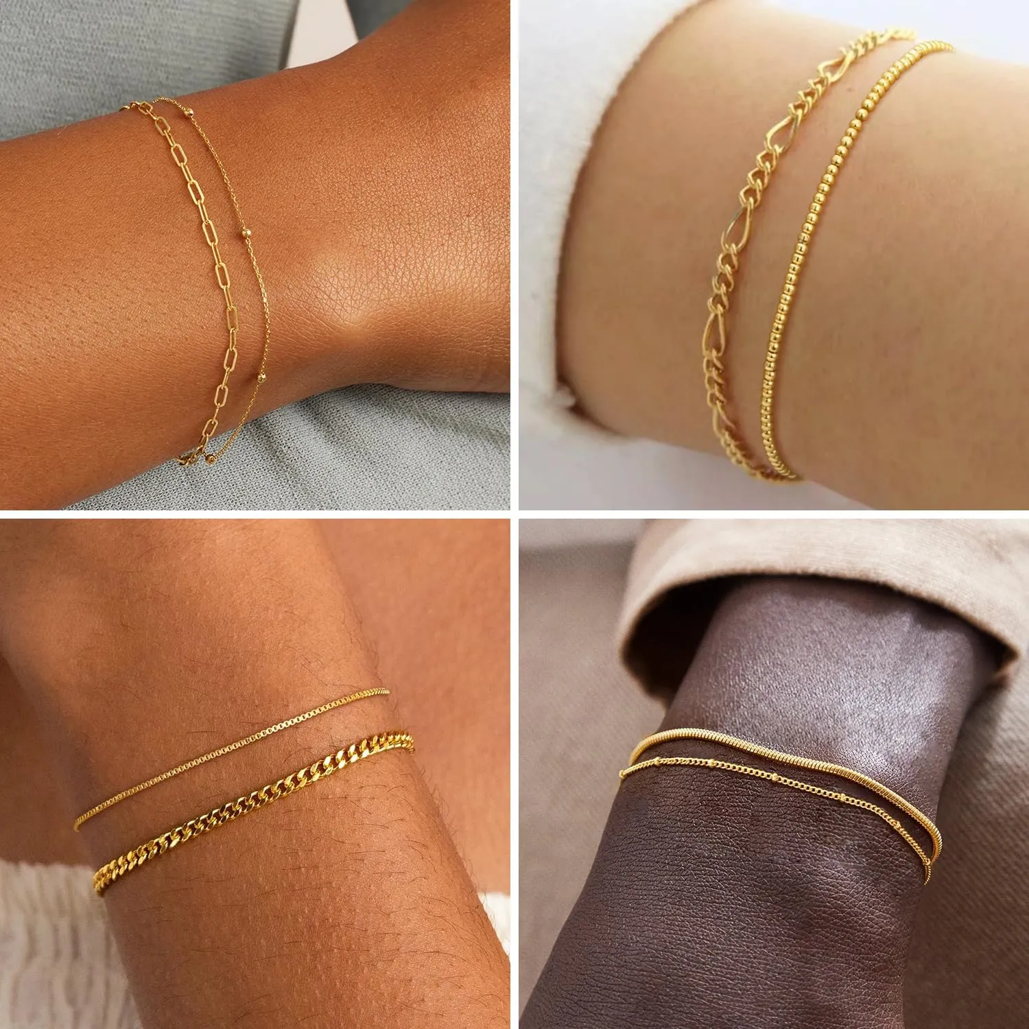 CHESKY Gold Bracelets for Women Non Tarnish, 14K Real Gold Plated Dainty Bracelets for Women Waterproof Cute Thin Gold Bracelet Stack Fashion Accessories Gold Jewelry for Women