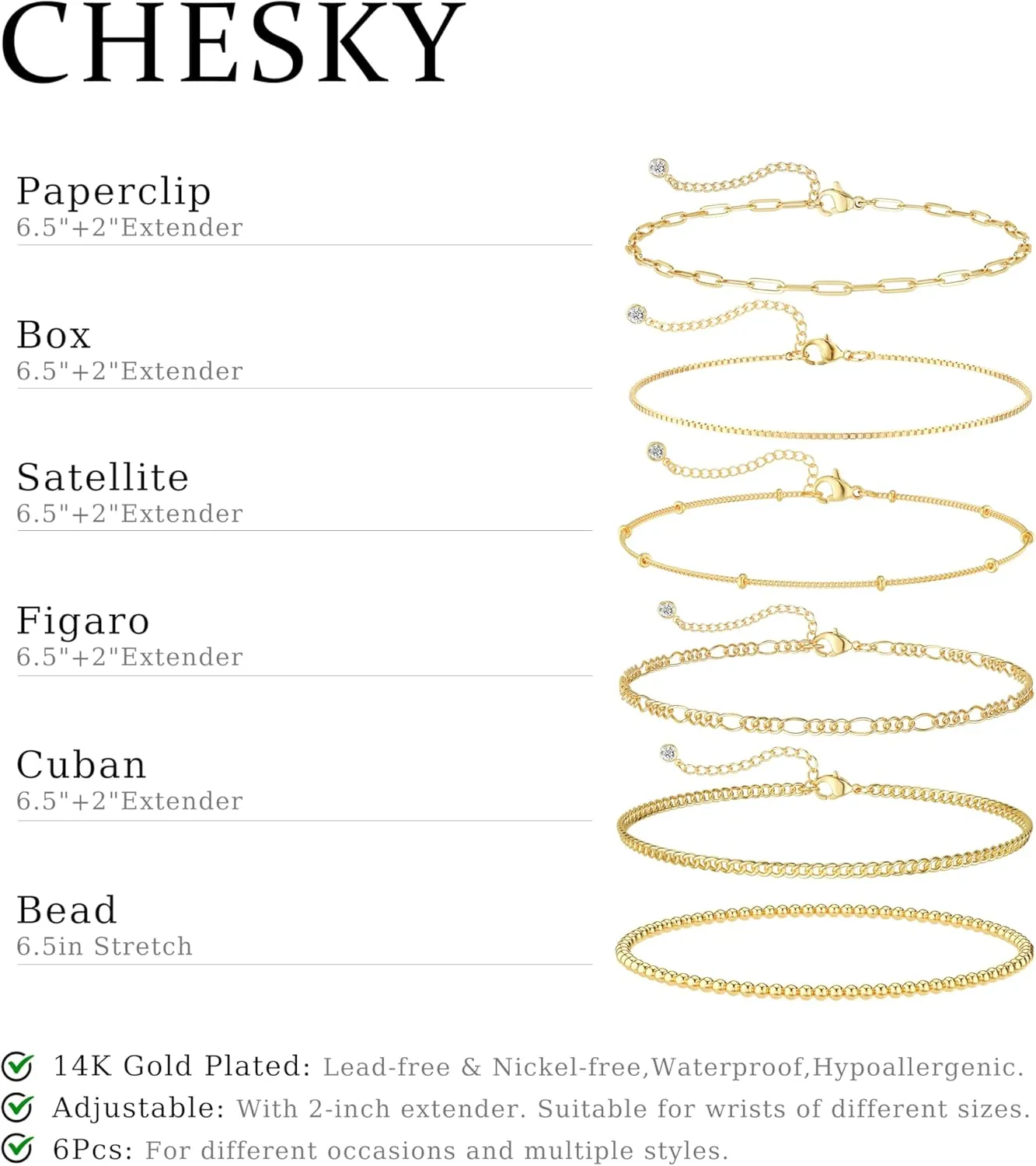 CHESKY Gold Bracelets for Women Non Tarnish, 14K Real Gold Plated Dainty Bracelets for Women Waterproof Cute Thin Gold Bracelet Stack Fashion Accessories Gold Jewelry for Women