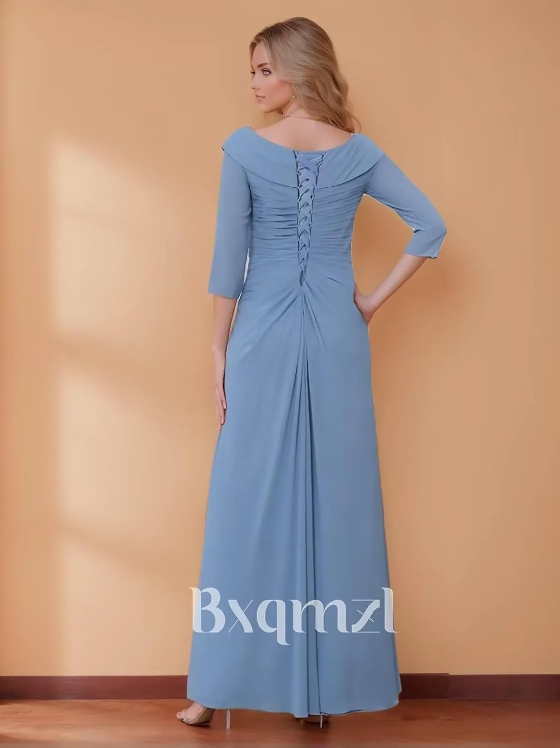 Chiffon Mother of The Bride Dresses for Wedding V Neck Formal Gowns and Evening Dresses Ruffle Wedding Guest Dress