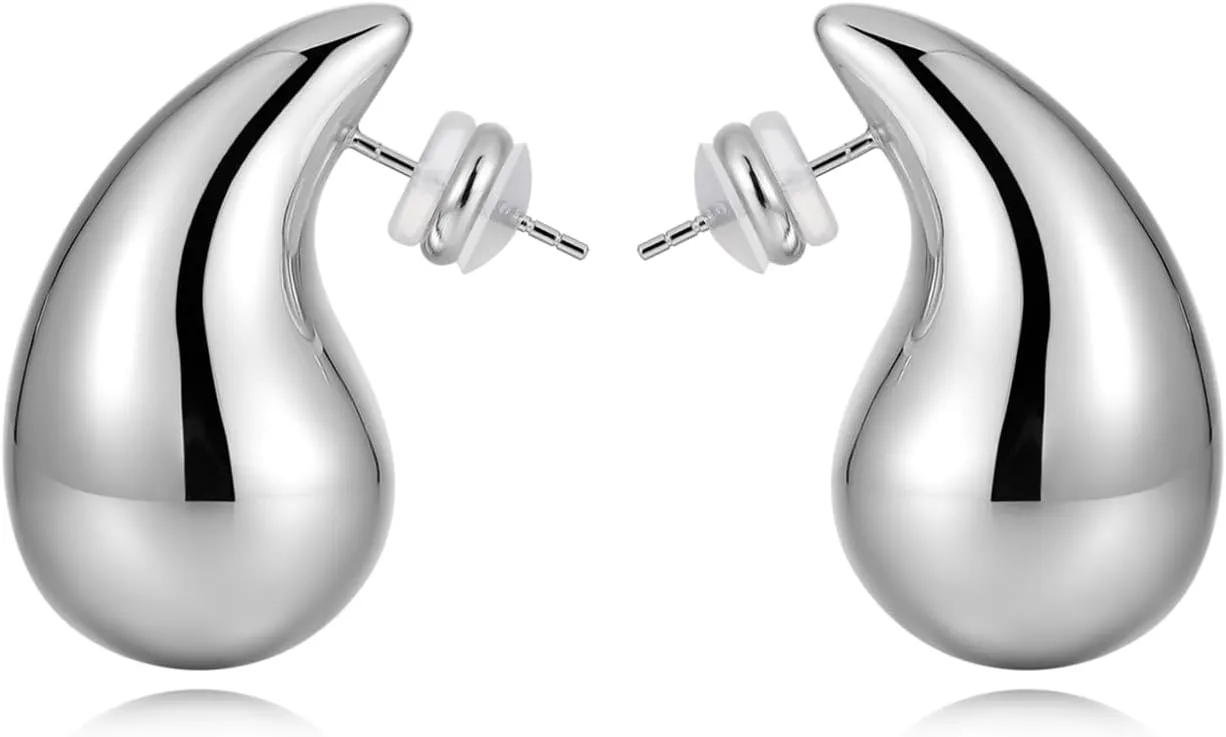 Chunky Gold Hoop Earrings for Women Lightweight Teardrop Dupes Earrings 925 Sterling Silver Post Large Drop Earrings Gold Plated Waterdrop Earrings Trendy Jewelry for Women