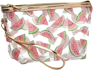 Clear Watermelon Makeup Bags Pouch Transparent Fruit Pattern Cosmetic Bag Waterproof Travel Toiletry Bags Portable Make Up Brushes Organizer Bag Bathroom Organizing Bags for Women Girls
