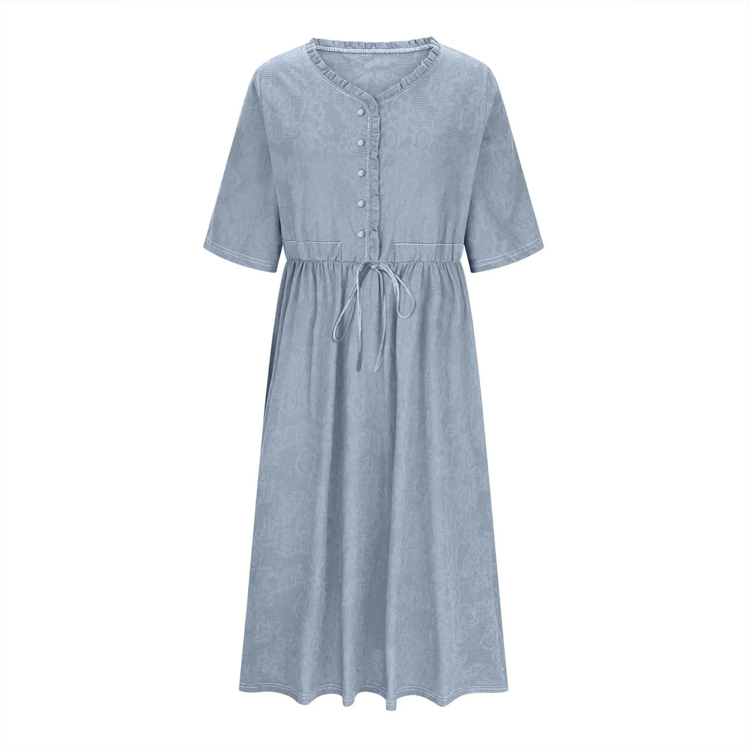 Cotton Dresses for Women 2025 Casual Short Sleeve Linen Dresses Summer Button Down Midi Dress Drawstring Beach Dress