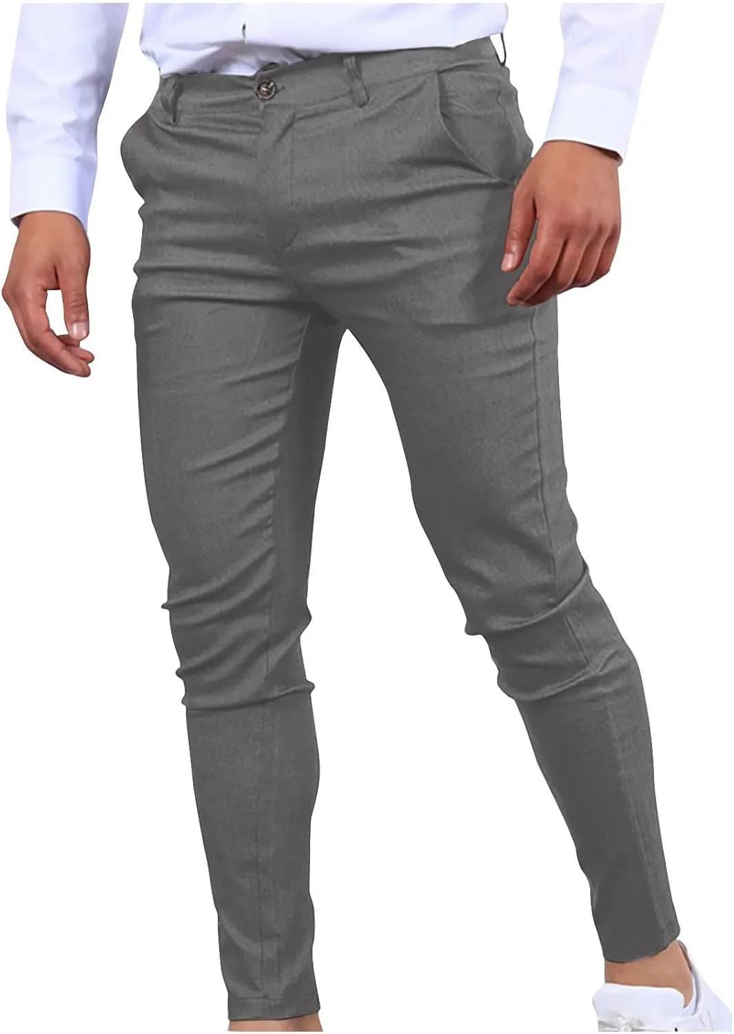 Cotton Mens Slim Fit Casual Chinos Pants with Button Closure and Pockets for Daily Wear