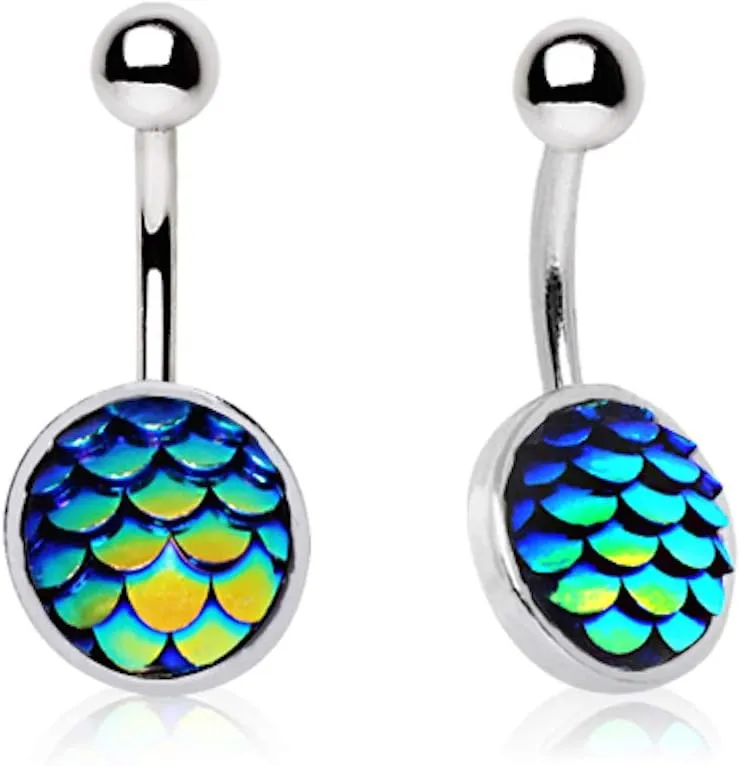 Covet Jewelry 316L Stainless Steel Rainbow Scales Navel Ring