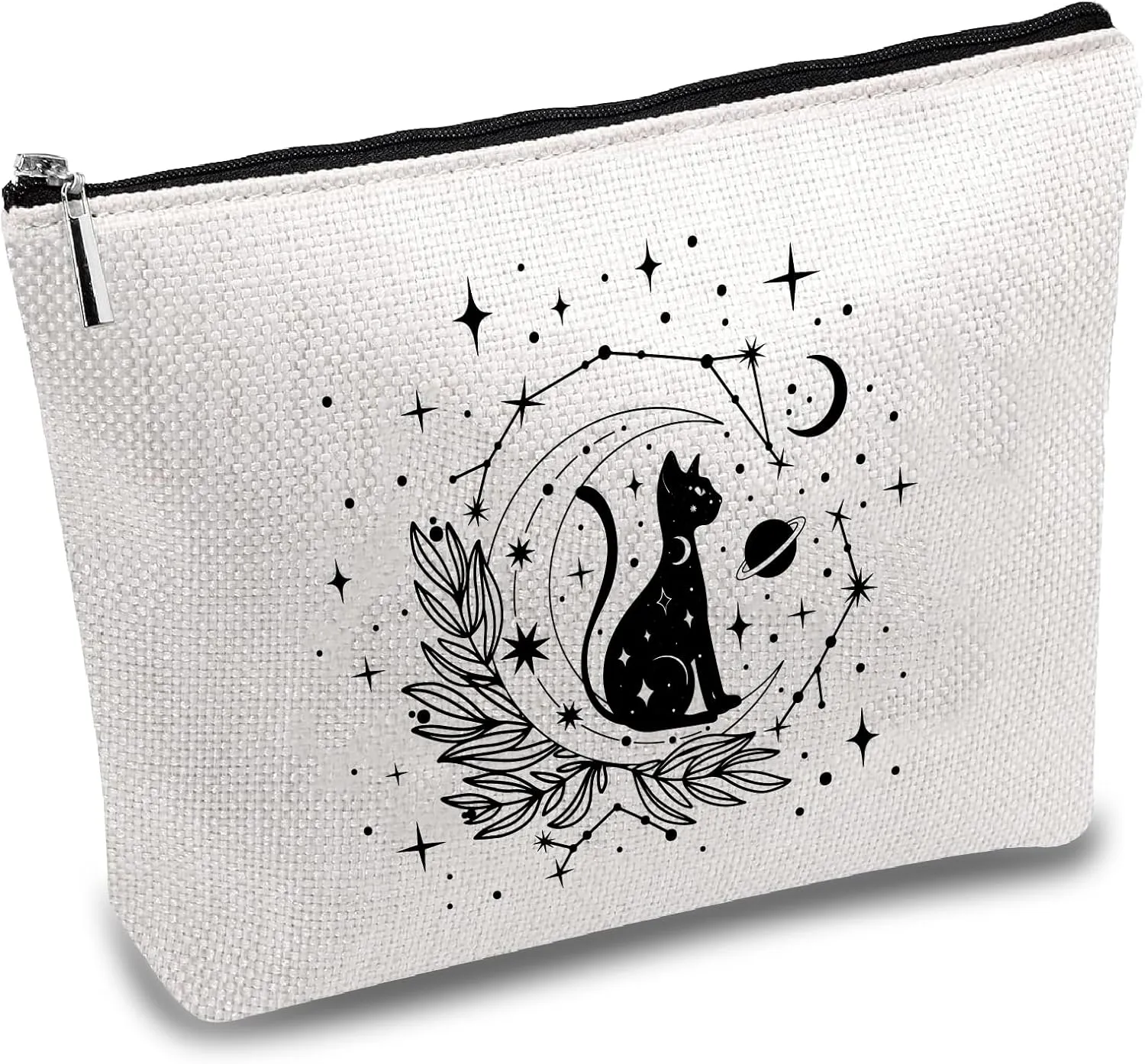CREATCABIN Black Cat Makeup Bags Moon Cosmetic Bag Polycotton Multi Purpose Pen Case with Metal Zipper Pouches Gothic Toiletry Travel Bag Purse for Women Thank You Cat Lovers Gift 10x7Inch