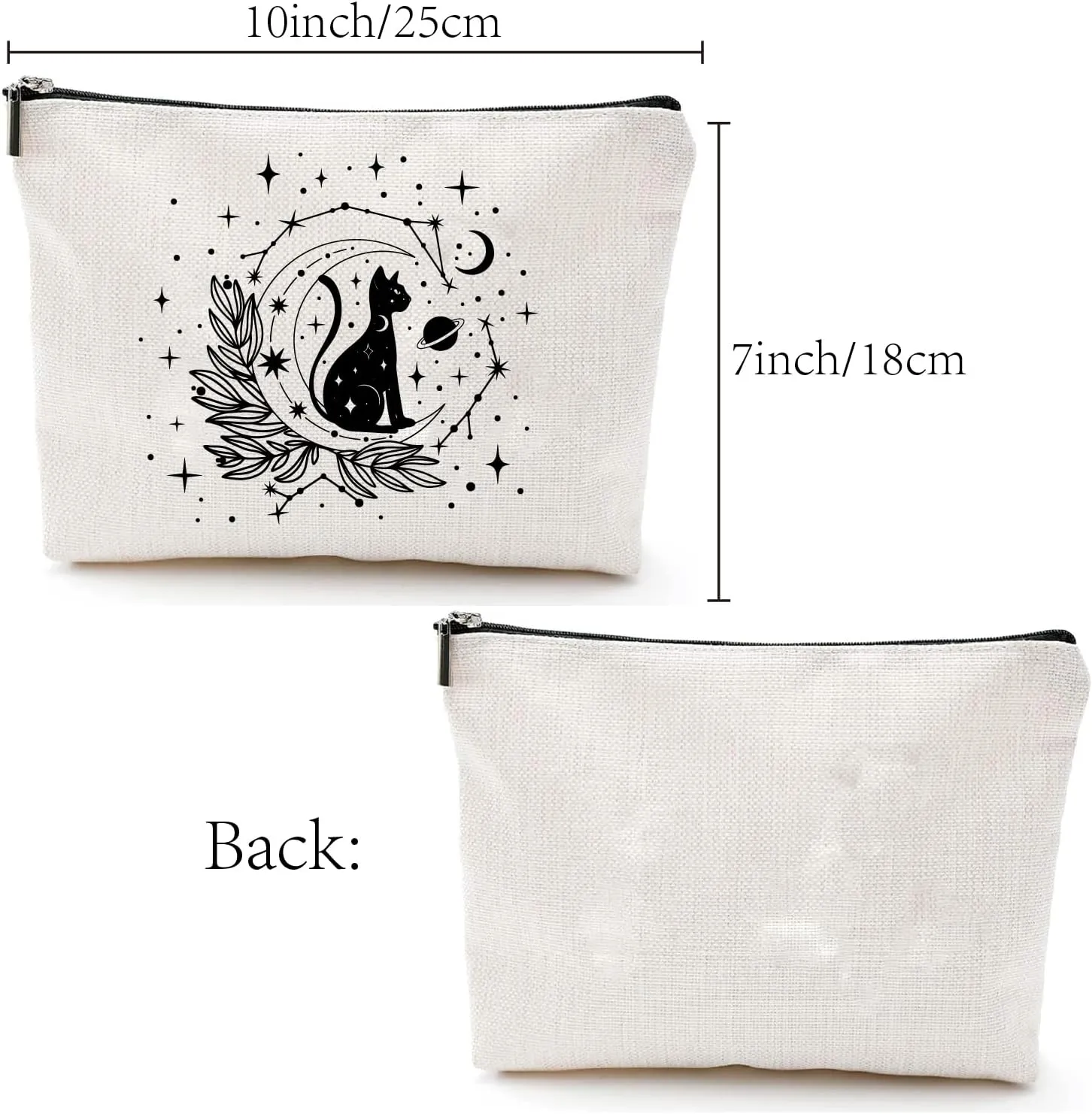 CREATCABIN Black Cat Makeup Bags Moon Cosmetic Bag Polycotton Multi Purpose Pen Case with Metal Zipper Pouches Gothic Toiletry Travel Bag Purse for Women Thank You Cat Lovers Gift 10x7Inch