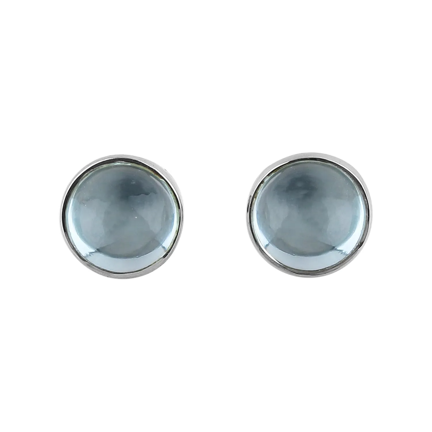 CRYSTALIS 6mm Swiss Blue Topaz Round Stud Earring Set Jewelry for Women, Minimalist Jewelry, Bezel Setting, Plain Cabochon, Natural Gemstone, Chakra Healing Crystal Jewelry, 925 Sterling Silver