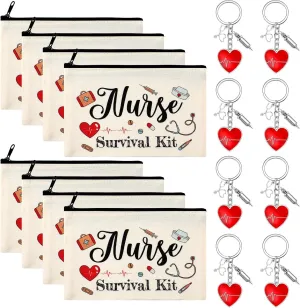 Cunno 16 Pcs Nurse Kit Accessories 8 Makeup Bags 8 Doctor Keychains Week Gifts Travel Pouch Bag Inspirational Gift for Graduation Party Favors