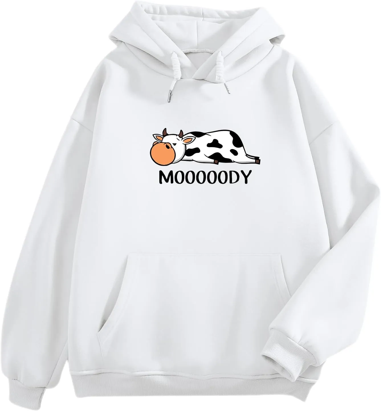 Cute Cow Print Graphic Hoodie For Women Funny Aesthetic Sweatshirts With Pockets Casual Fleece Pullover Sweaters