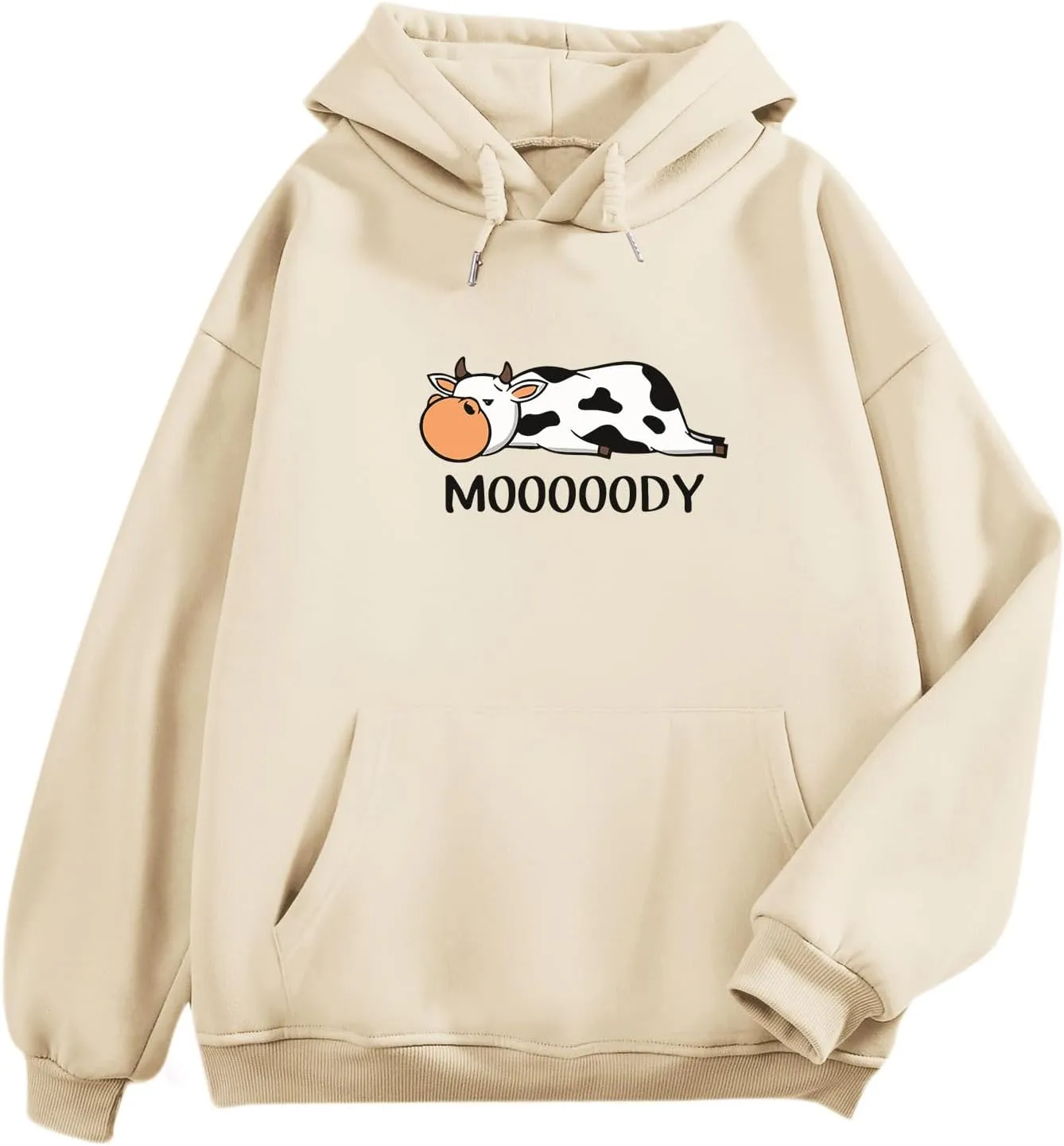 Cute Cow Print Graphic Hoodie For Women Funny Aesthetic Sweatshirts With Pockets Casual Fleece Pullover Sweaters