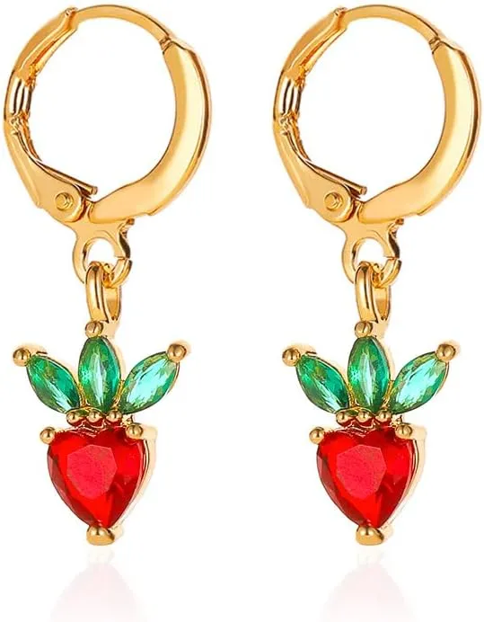 Cute Fruits Earring for Women,Sweet Strawberry Cherry Drop Earrings,Weird Funny Fruits Hoop Earring Summer Jewelry