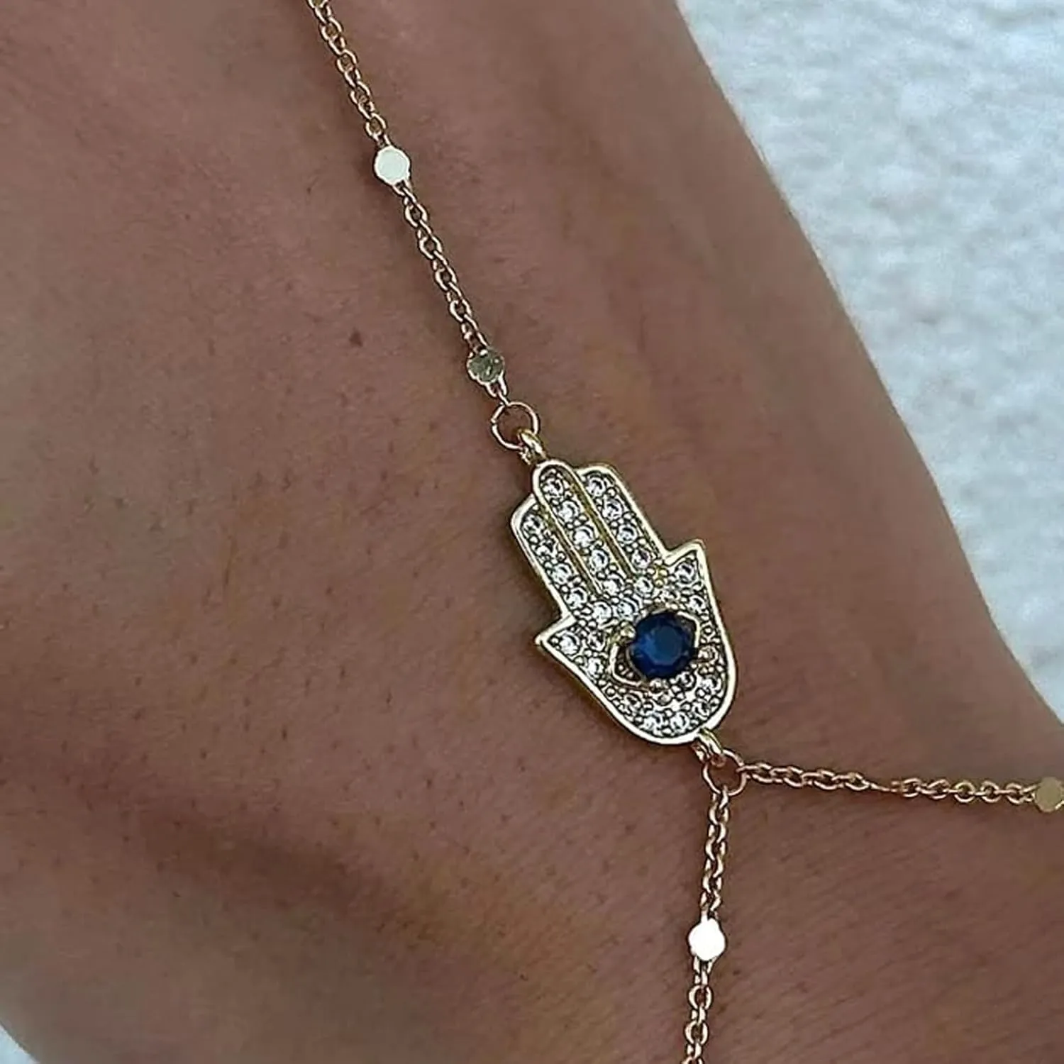 Dainty Gold Bracelets for Women Trendy Evil Eye Bracelets Hand Chain Bracelet Turkish Lucky Hand Jewelry Gifts