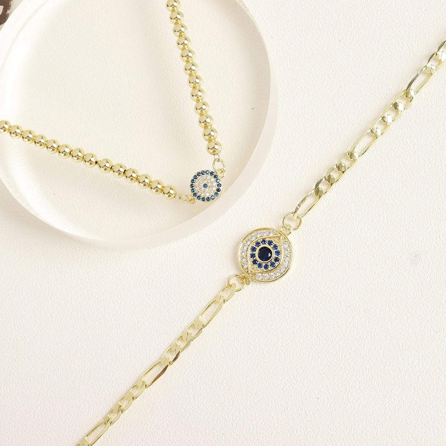 Dainty Gold Bracelets for Women Trendy Evil Eye Bracelets Hand Chain Bracelet Turkish Lucky Hand Jewelry Gifts