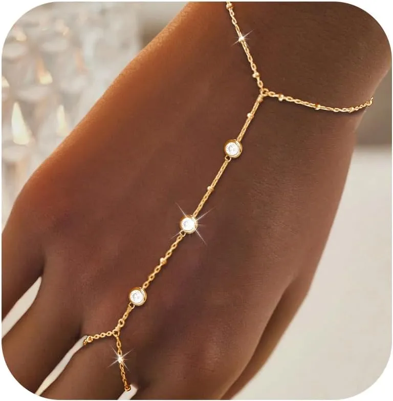 Dainty Gold Bracelets for Women Trendy Evil Eye Bracelets Hand Chain Bracelet Turkish Lucky Hand Jewelry Gifts
