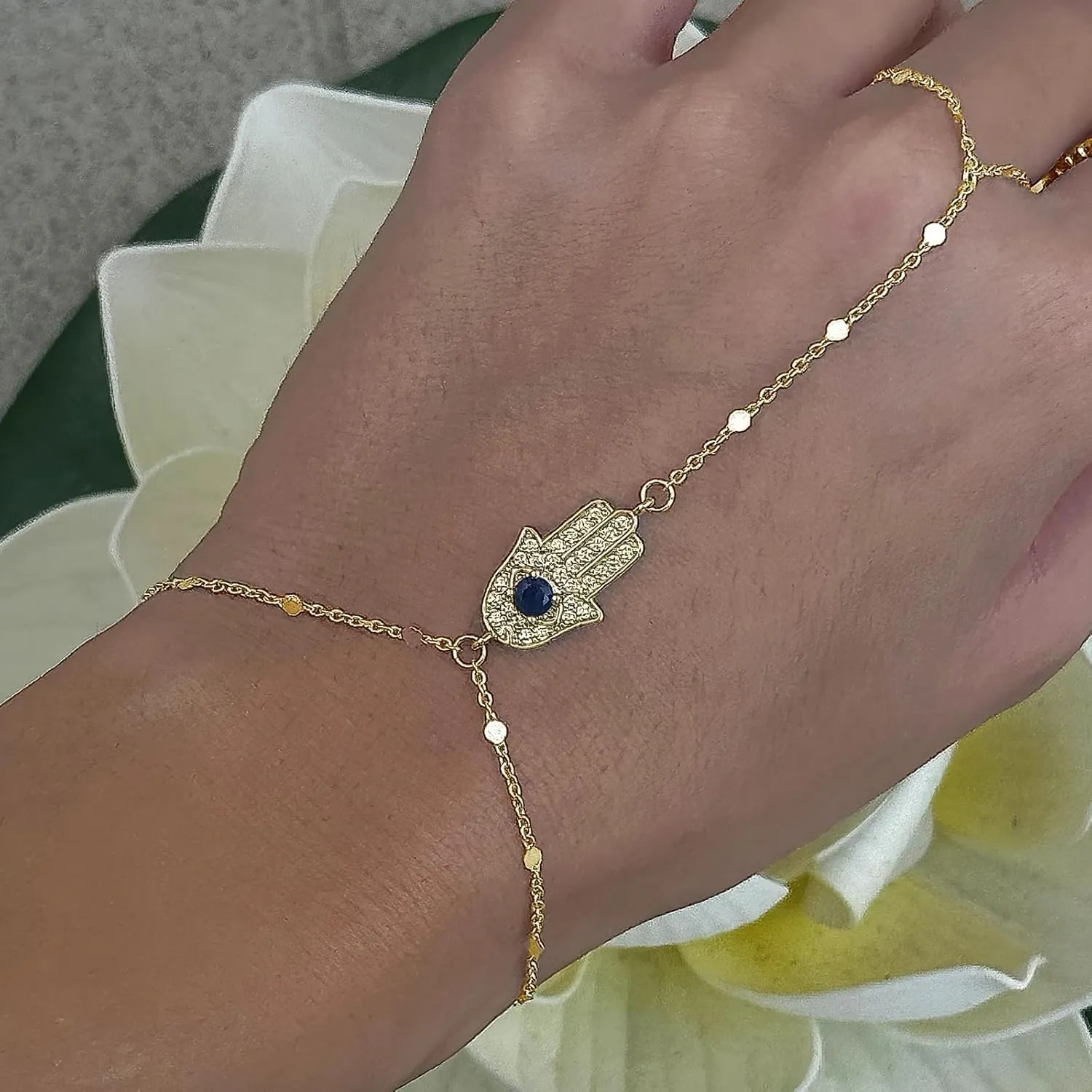 Dainty Gold Bracelets for Women Trendy Evil Eye Bracelets Hand Chain Bracelet Turkish Lucky Hand Jewelry Gifts