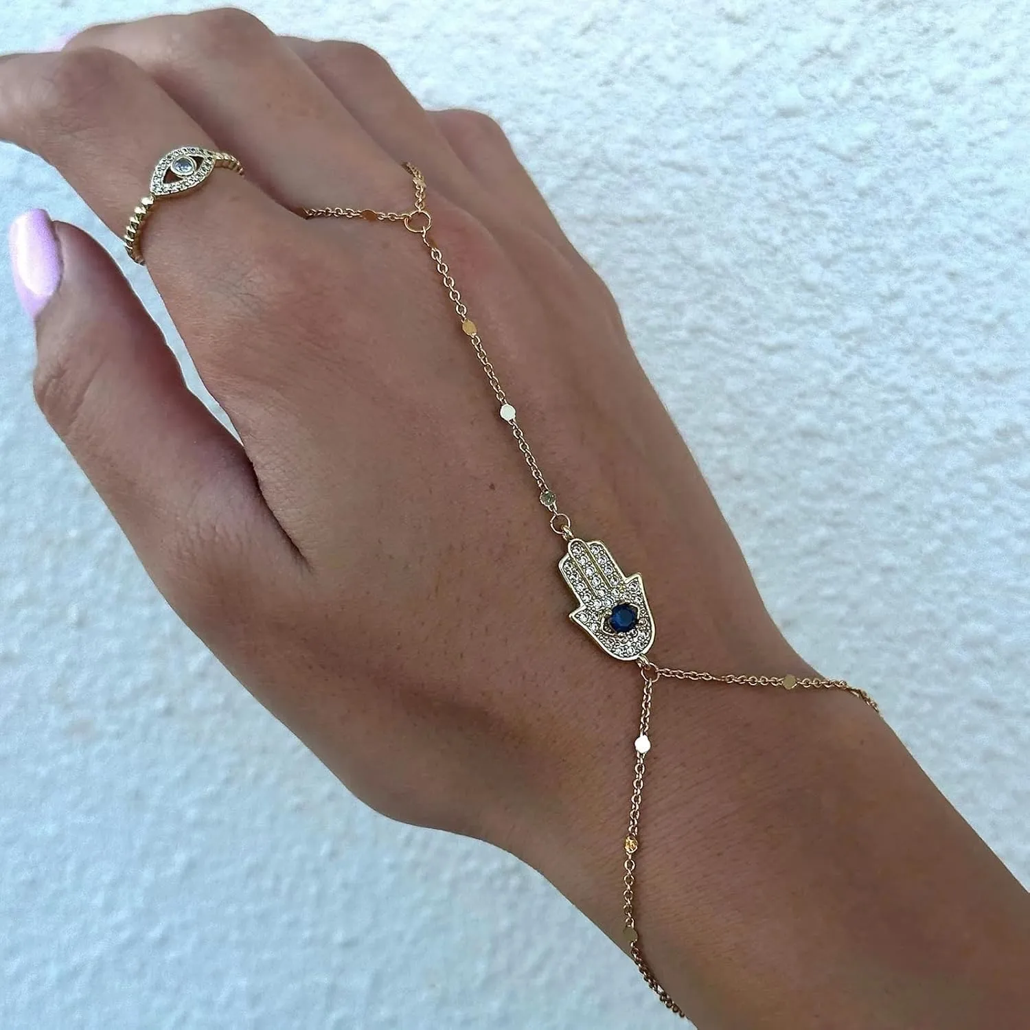Dainty Gold Bracelets for Women Trendy Evil Eye Bracelets Hand Chain Bracelet Turkish Lucky Hand Jewelry Gifts