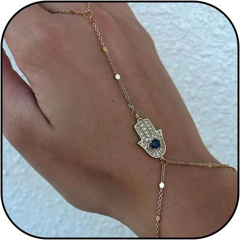 Dainty Gold Bracelets for Women Trendy Evil Eye Bracelets Hand Chain Bracelet Turkish Lucky Hand Jewelry Gifts