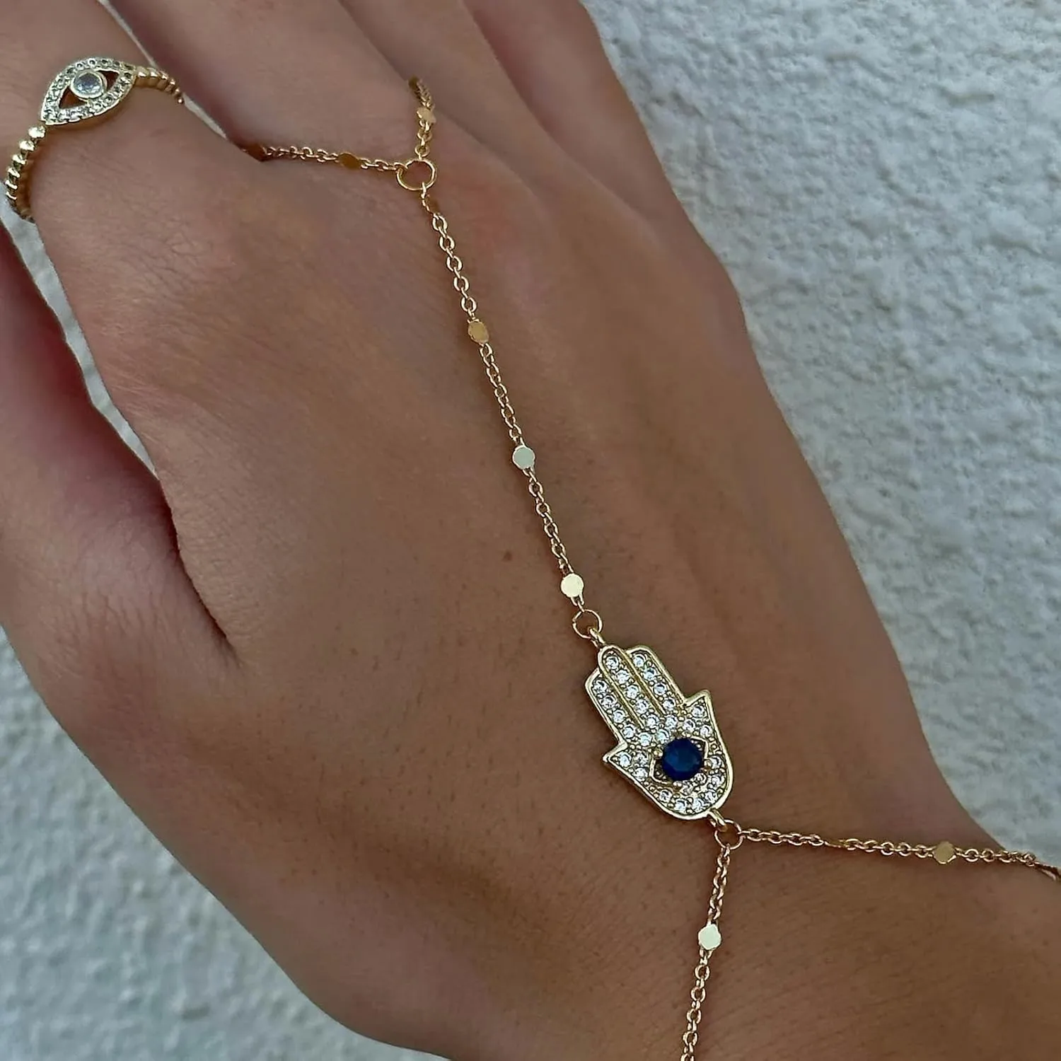 Dainty Gold Bracelets for Women Trendy Evil Eye Bracelets Hand Chain Bracelet Turkish Lucky Hand Jewelry Gifts
